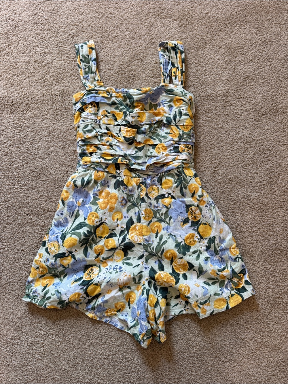 Abercrombie & Fitch Yellow Floral Lemon Print Romper